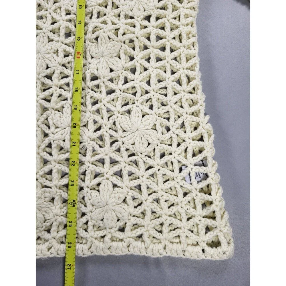 Hippie Laundry Cream Crochet Flower Open Knit Sweater Size 2XL , Boho Bohemian